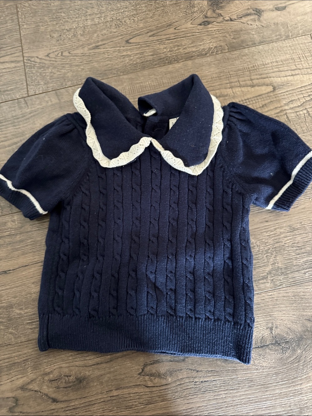 Janie and Jack Navy Cable-Knit Top with White Trim